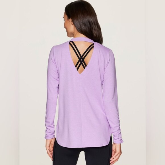 RBX No Sweat Long Sleeve Ruched Cut Out Activewear Tunic Top Sweatshirt - Picture 2 of 14